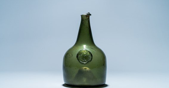 17th c green glass bottle